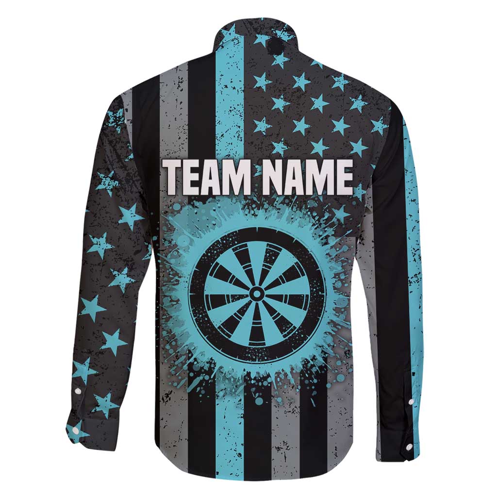 Custom Turquoise US Patriotic Darts Family Matching Short Sleeve Bodycon Dress and Hawaiian Shirt Blue American Flag Pattern - Grunge Paint Splatter - Wonder Print Shop