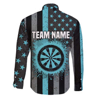 Custom Turquoise US Patriotic Darts Family Matching Short Sleeve Bodycon Dress and Hawaiian Shirt Blue American Flag Pattern - Grunge Paint Splatter - Wonder Print Shop