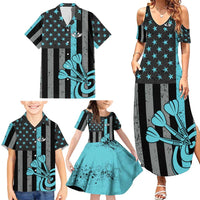 Custom Turquoise US Patriotic Darts Family Matching Summer Maxi Dress and Hawaiian Shirt Blue American Flag Pattern - Grunge Paint Splatter - Wonder Print Shop