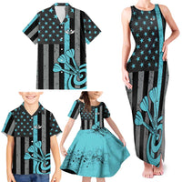 Custom Turquoise US Patriotic Darts Family Matching Tank Maxi Dress and Hawaiian Shirt Blue American Flag Pattern - Grunge Paint Splatter - Wonder Print Shop