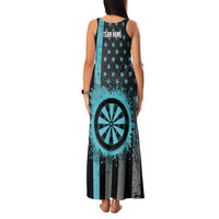 Custom Turquoise US Patriotic Darts Family Matching Tank Maxi Dress and Hawaiian Shirt Blue American Flag Pattern - Grunge Paint Splatter - Wonder Print Shop