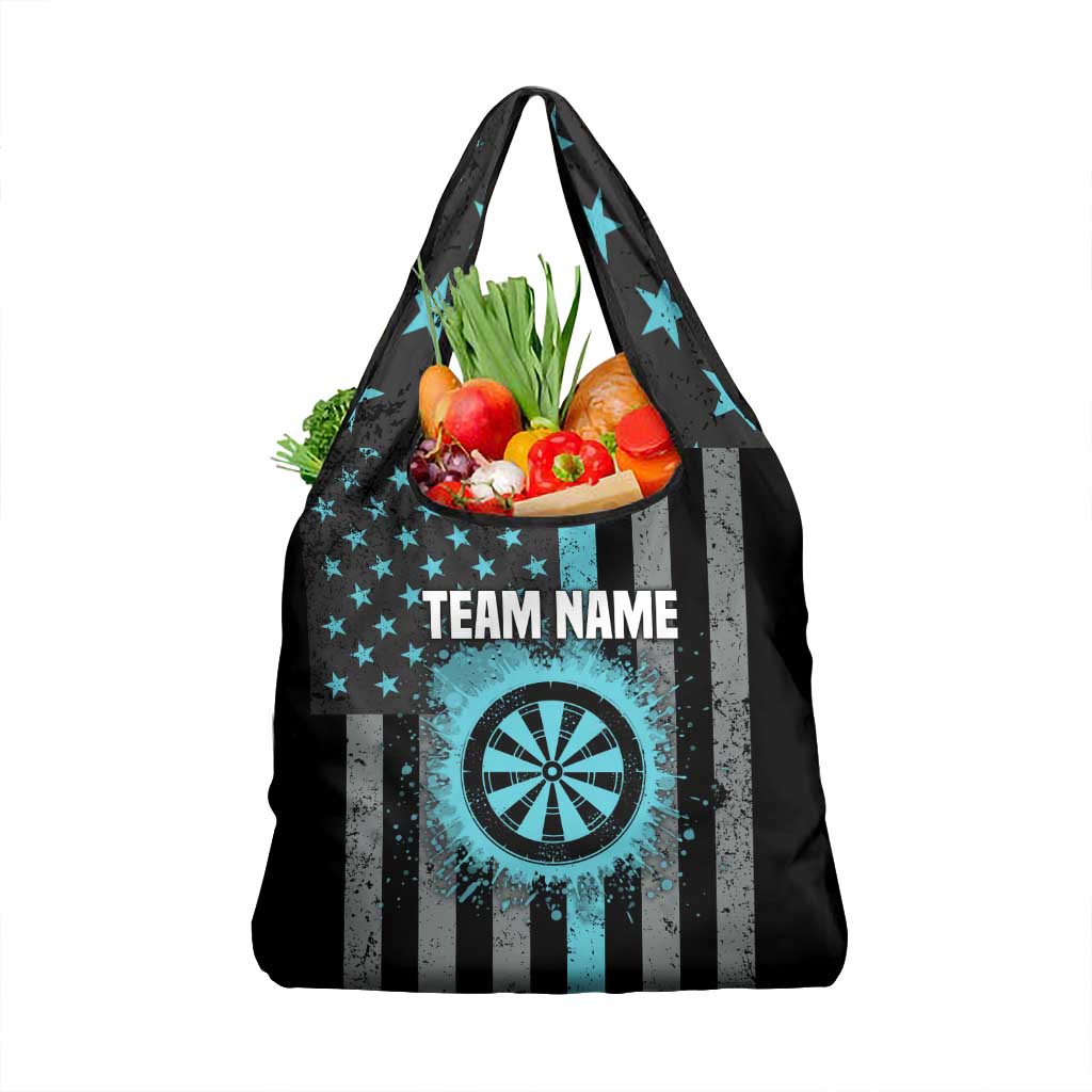 Custom Turquoise US Patriotic Darts Grocery Bag Blue American Flag Pattern - Grunge Paint Splatter - Wonder Print Shop