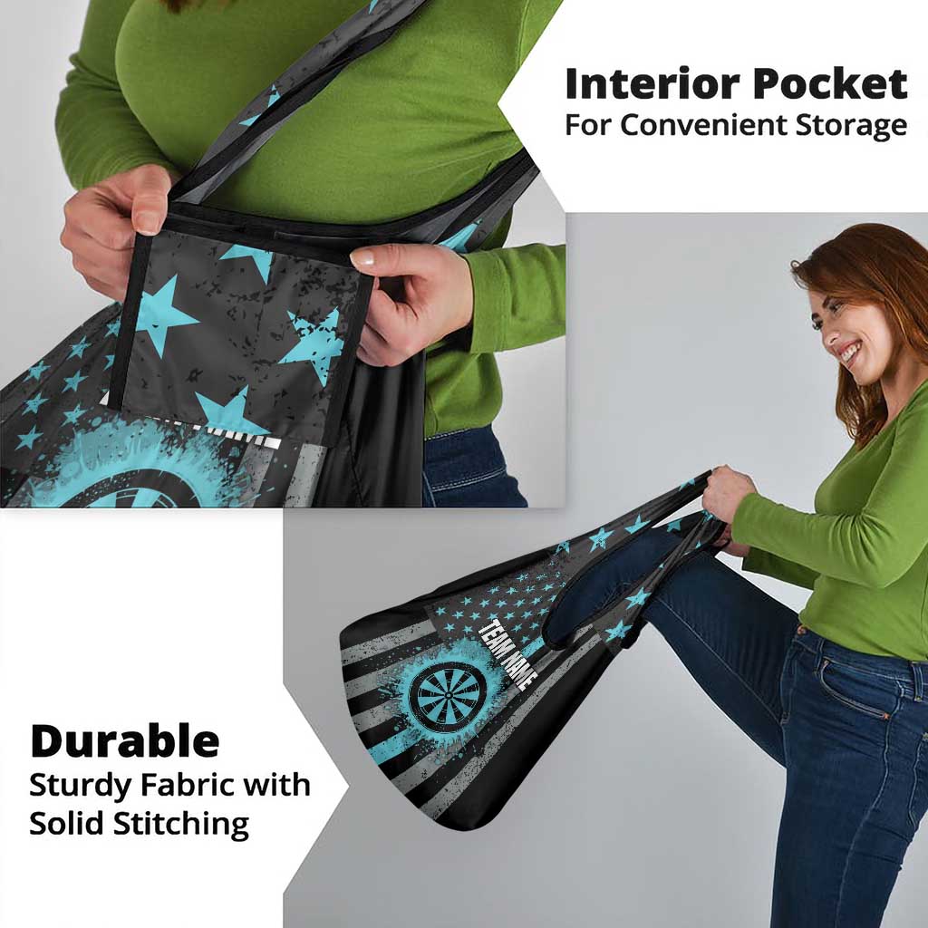 Custom Turquoise US Patriotic Darts Grocery Bag Blue American Flag Pattern - Grunge Paint Splatter - Wonder Print Shop