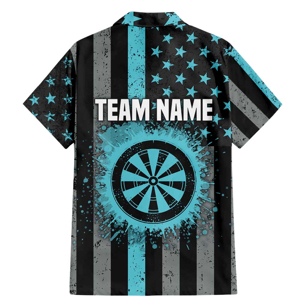 Custom Turquoise US Patriotic Darts Hawaiian Shirt Blue American Flag Pattern - Grunge Paint Splatter - Wonder Print Shop