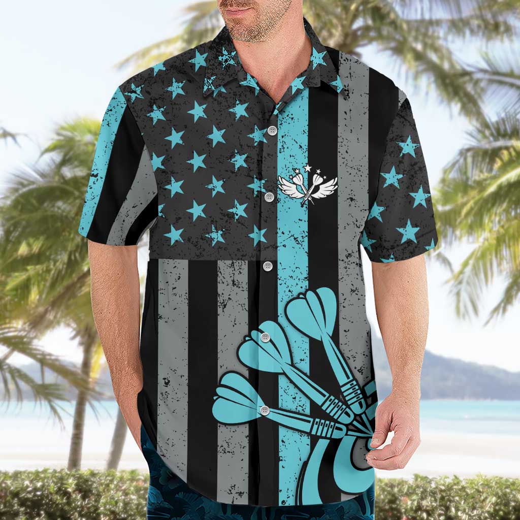 Custom Turquoise US Patriotic Darts Hawaiian Shirt Blue American Flag Pattern - Grunge Paint Splatter - Wonder Print Shop