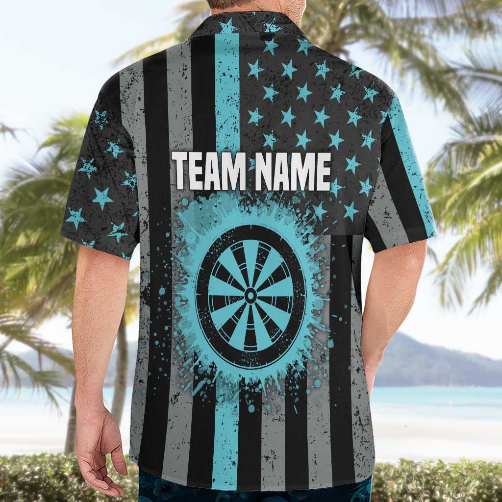 Custom Turquoise US Patriotic Darts Hawaiian Shirt Blue American Flag Pattern - Grunge Paint Splatter - Wonder Print Shop