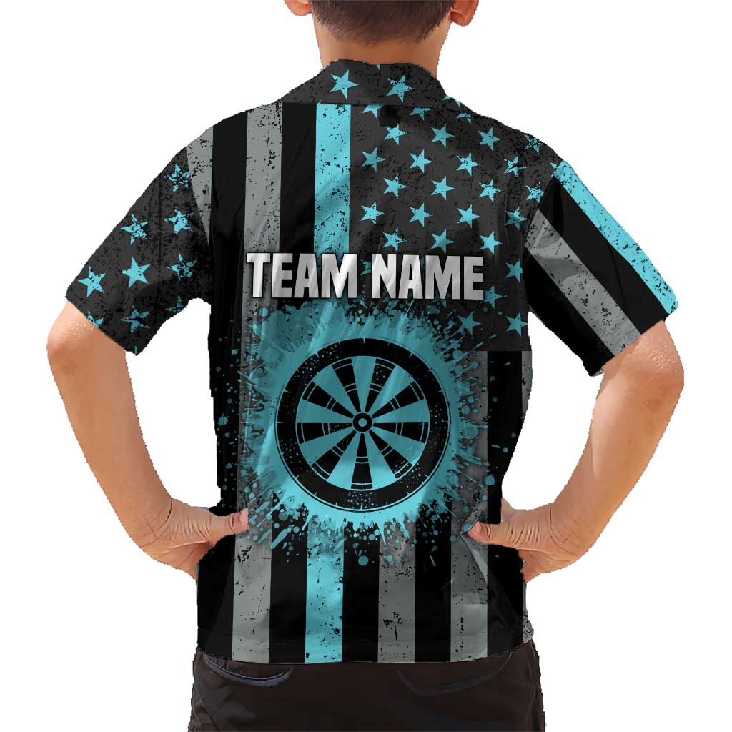 Custom Turquoise US Patriotic Darts Hawaiian Shirt Blue American Flag Pattern - Grunge Paint Splatter - Wonder Print Shop