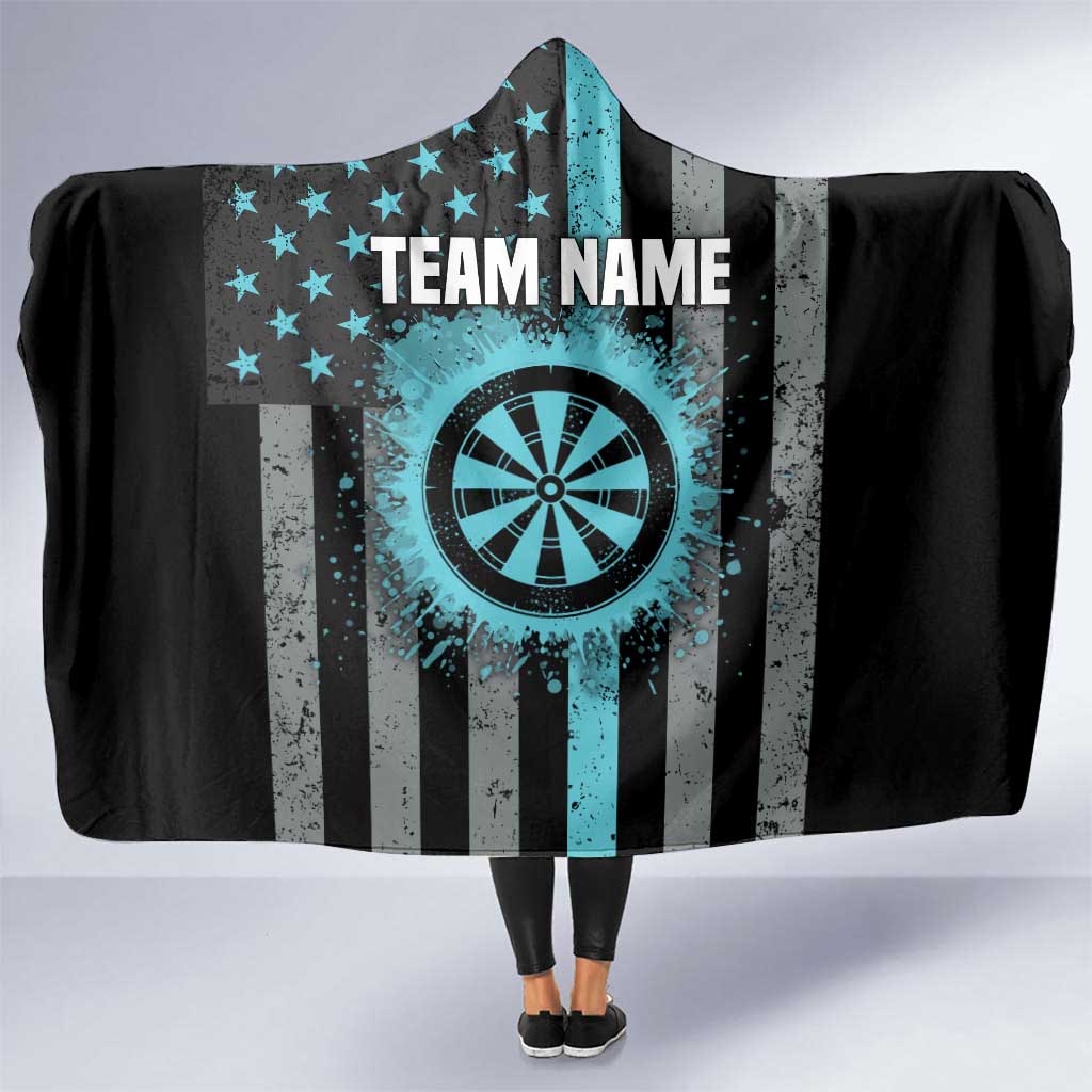 Custom Turquoise US Patriotic Darts Hooded Blanket Blue American Flag Pattern - Grunge Paint Splatter - Wonder Print Shop