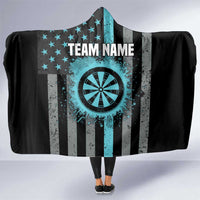 Custom Turquoise US Patriotic Darts Hooded Blanket Blue American Flag Pattern - Grunge Paint Splatter - Wonder Print Shop