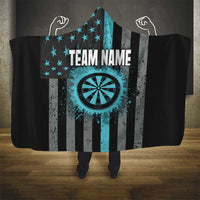 Custom Turquoise US Patriotic Darts Hooded Blanket Blue American Flag Pattern - Grunge Paint Splatter - Wonder Print Shop