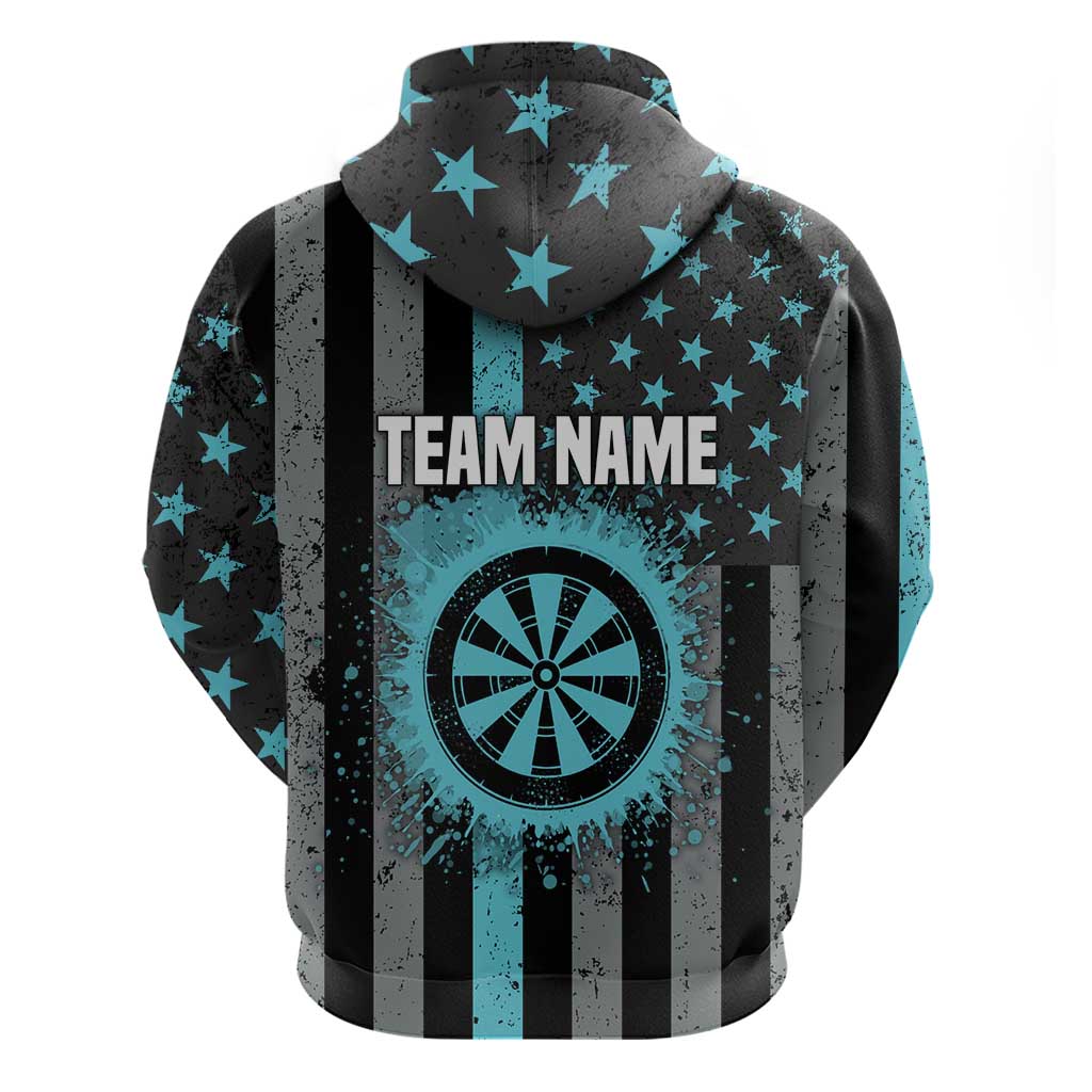 Custom Turquoise US Patriotic Darts Hoodie Blue American Flag Pattern - Grunge Paint Splatter - Wonder Print Shop