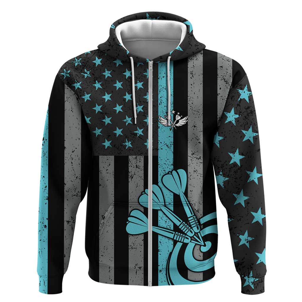 Custom Turquoise US Patriotic Darts Hoodie Blue American Flag Pattern - Grunge Paint Splatter - Wonder Print Shop