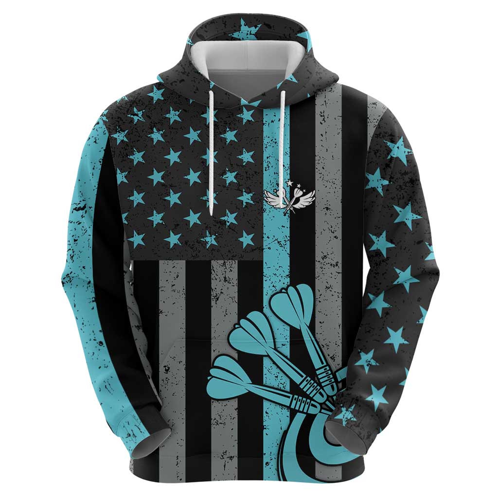 Custom Turquoise US Patriotic Darts Hoodie Blue American Flag Pattern - Grunge Paint Splatter - Wonder Print Shop
