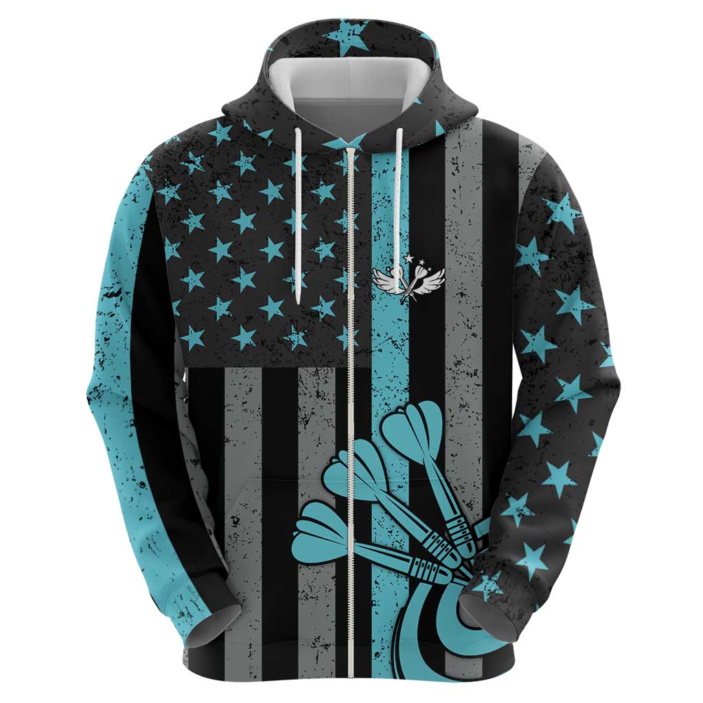 Custom Turquoise US Patriotic Darts Hoodie Blue American Flag Pattern - Grunge Paint Splatter - Wonder Print Shop