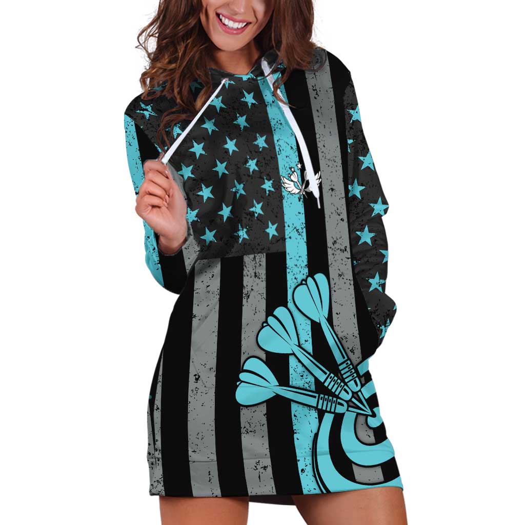 Custom Turquoise US Patriotic Darts Hoodie Dress Blue American Flag Pattern - Grunge Paint Splatter - Wonder Print Shop