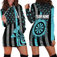 Custom Turquoise US Patriotic Darts Hoodie Dress Blue American Flag Pattern - Grunge Paint Splatter - Wonder Print Shop
