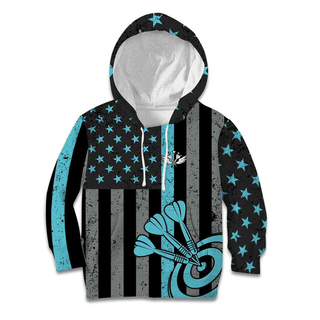 Custom Turquoise US Patriotic Darts Kid Hoodie Blue American Flag Pattern - Grunge Paint Splatter - Wonder Print Shop
