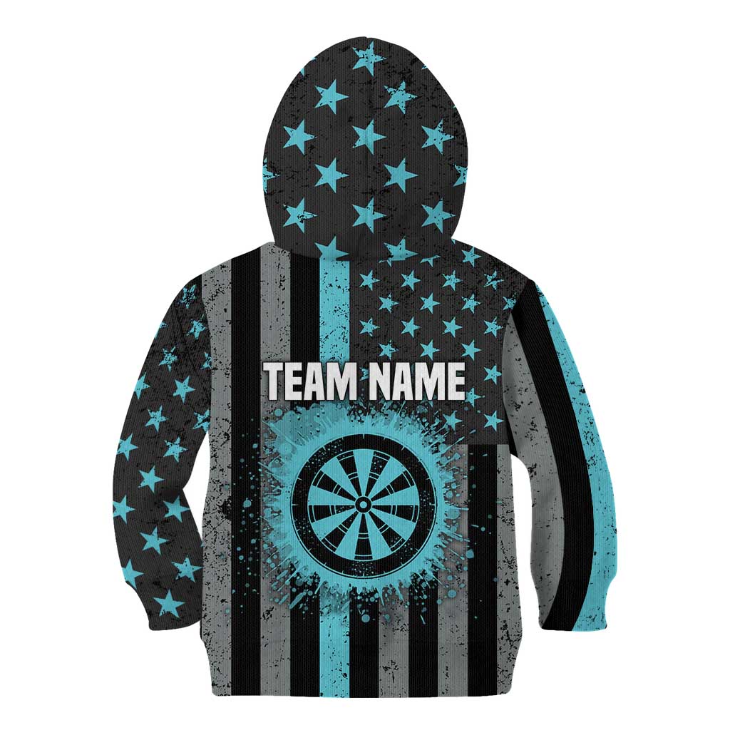Custom Turquoise US Patriotic Darts Kid Hoodie Blue American Flag Pattern - Grunge Paint Splatter - Wonder Print Shop
