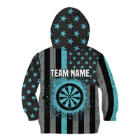 Custom Turquoise US Patriotic Darts Kid Hoodie Blue American Flag Pattern - Grunge Paint Splatter - Wonder Print Shop