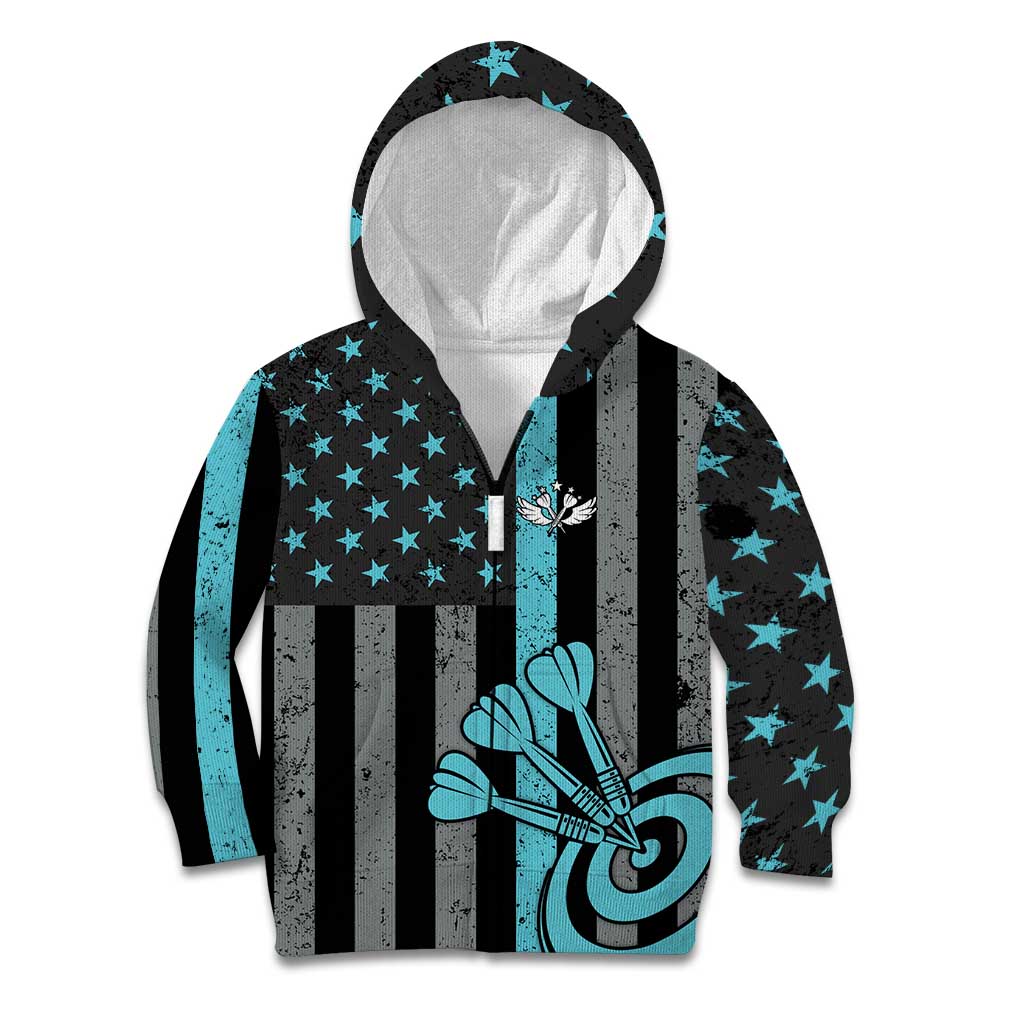 Custom Turquoise US Patriotic Darts Kid Hoodie Blue American Flag Pattern - Grunge Paint Splatter - Wonder Print Shop
