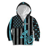 Custom Turquoise US Patriotic Darts Kid Hoodie Blue American Flag Pattern - Grunge Paint Splatter - Wonder Print Shop