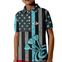 Custom Turquoise US Patriotic Darts Kid Polo Shirt Blue American Flag Pattern - Grunge Paint Splatter - Wonder Print Shop