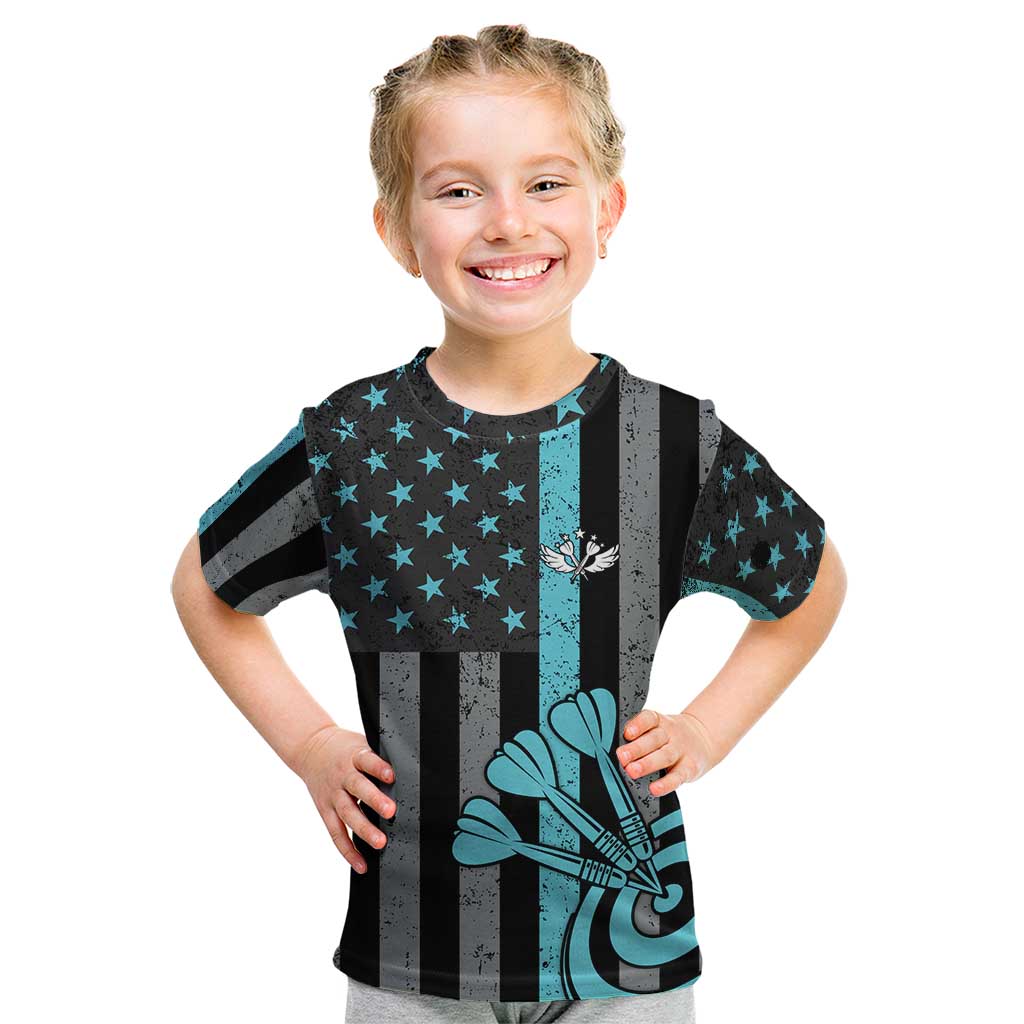 Custom Turquoise US Patriotic Darts Kid T Shirt Blue American Flag Pattern - Grunge Paint Splatter - Wonder Print Shop