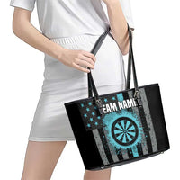 Custom Turquoise US Patriotic Darts Leather Tote Bag Blue American Flag Pattern - Grunge Paint Splatter - Wonder Print Shop