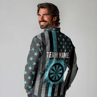 Custom Turquoise US Patriotic Darts Long Sleeve Polo Shirt Blue American Flag Pattern - Grunge Paint Splatter - Wonder Print Shop