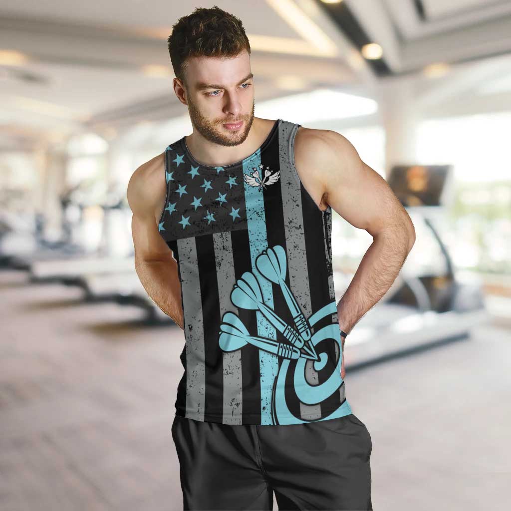 Custom Turquoise US Patriotic Darts Men Tank Top Blue American Flag Pattern - Grunge Paint Splatter - Wonder Print Shop