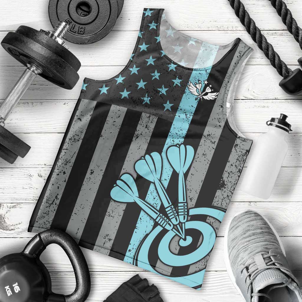 Custom Turquoise US Patriotic Darts Men Tank Top Blue American Flag Pattern - Grunge Paint Splatter - Wonder Print Shop