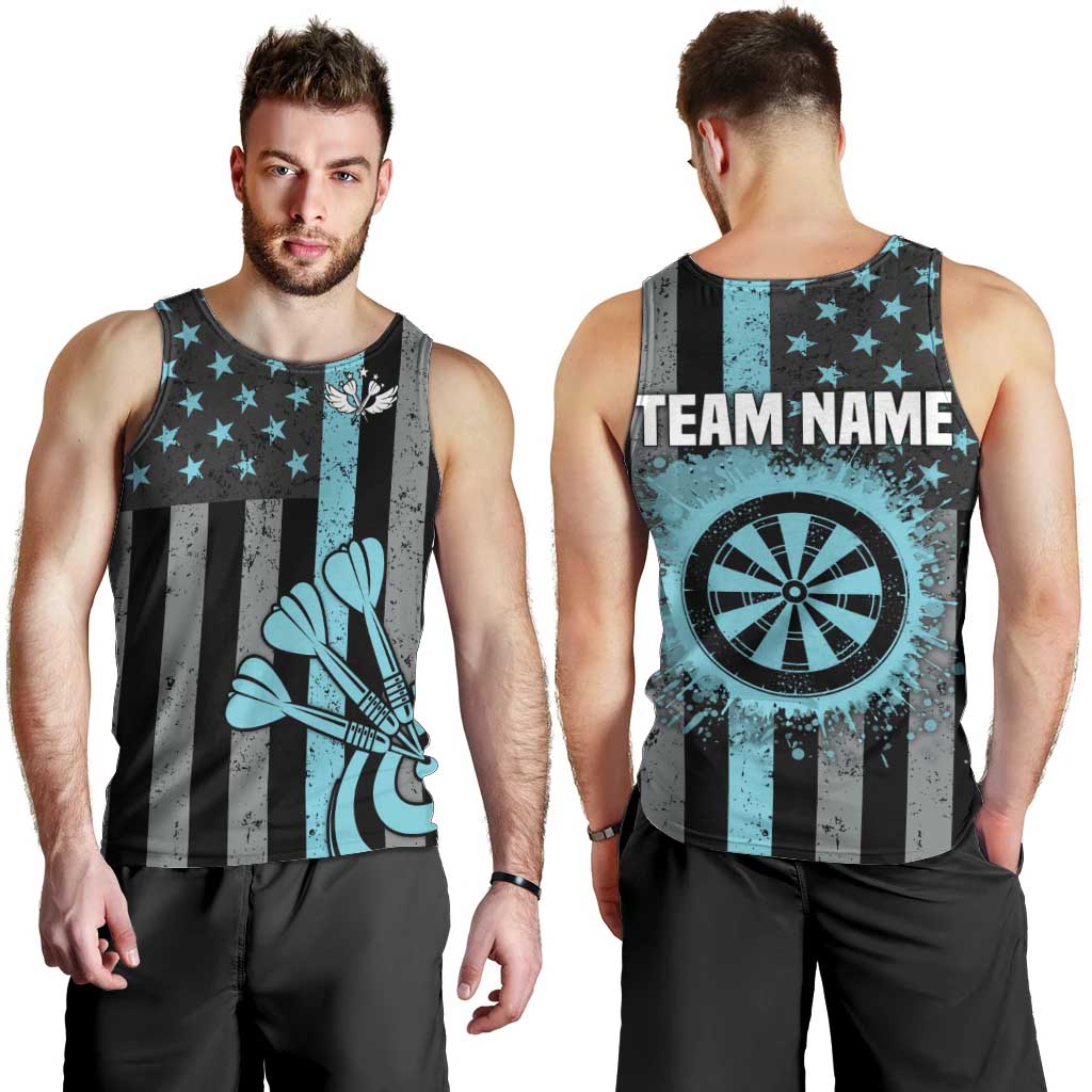 Custom Turquoise US Patriotic Darts Men Tank Top Blue American Flag Pattern - Grunge Paint Splatter - Wonder Print Shop