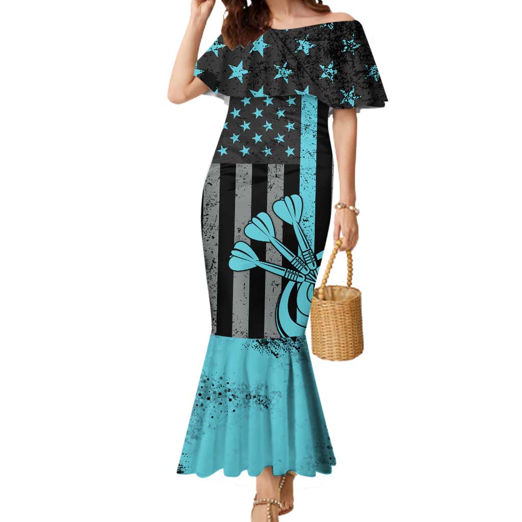 Custom Turquoise US Patriotic Darts Mermaid Dress Blue American Flag Pattern - Grunge Paint Splatter - Wonder Print Shop