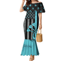Custom Turquoise US Patriotic Darts Mermaid Dress Blue American Flag Pattern - Grunge Paint Splatter - Wonder Print Shop