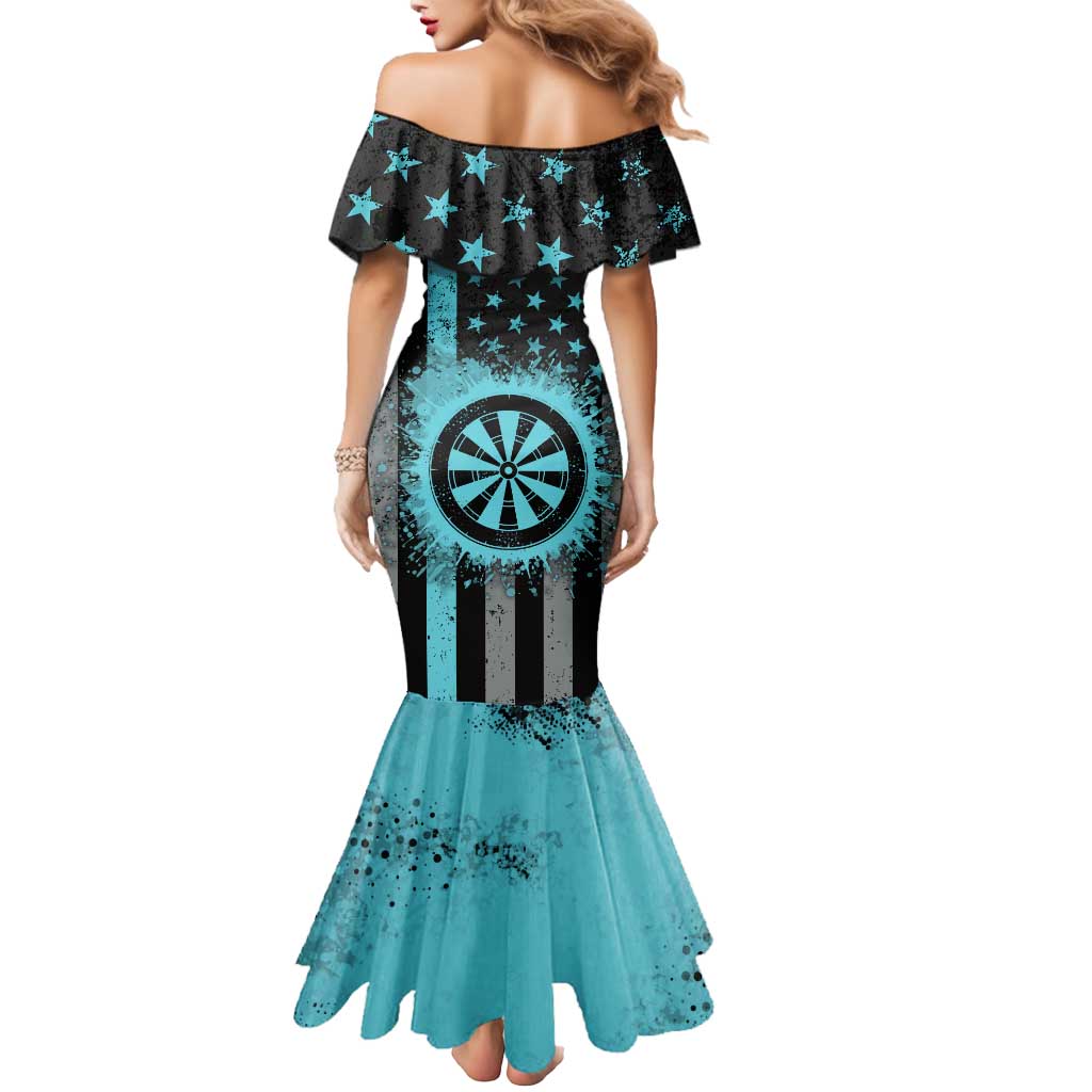 Custom Turquoise US Patriotic Darts Mermaid Dress Blue American Flag Pattern - Grunge Paint Splatter - Wonder Print Shop