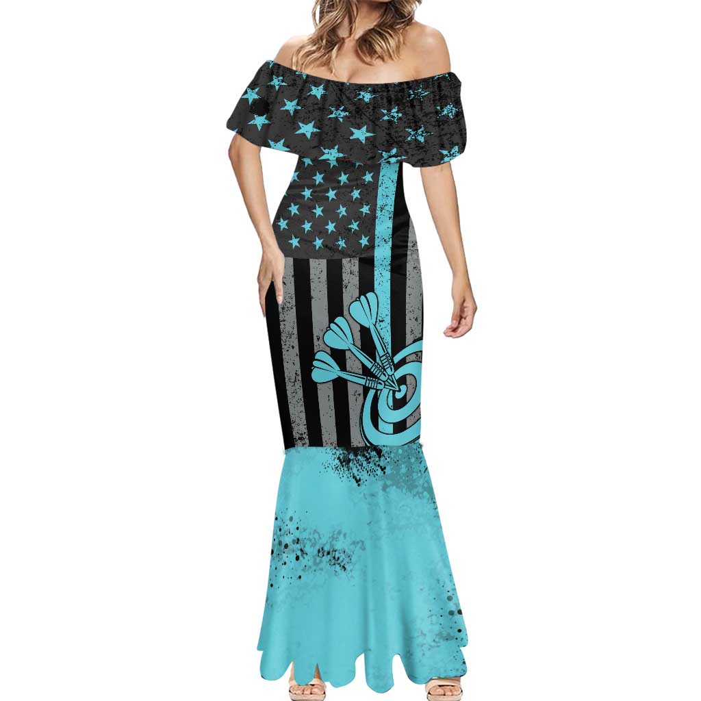 Custom Turquoise US Patriotic Darts Mermaid Dress Blue American Flag Pattern - Grunge Paint Splatter - Wonder Print Shop