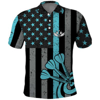 Custom Turquoise US Patriotic Darts Polo Shirt Blue American Flag Pattern - Grunge Paint Splatter - Wonder Print Shop