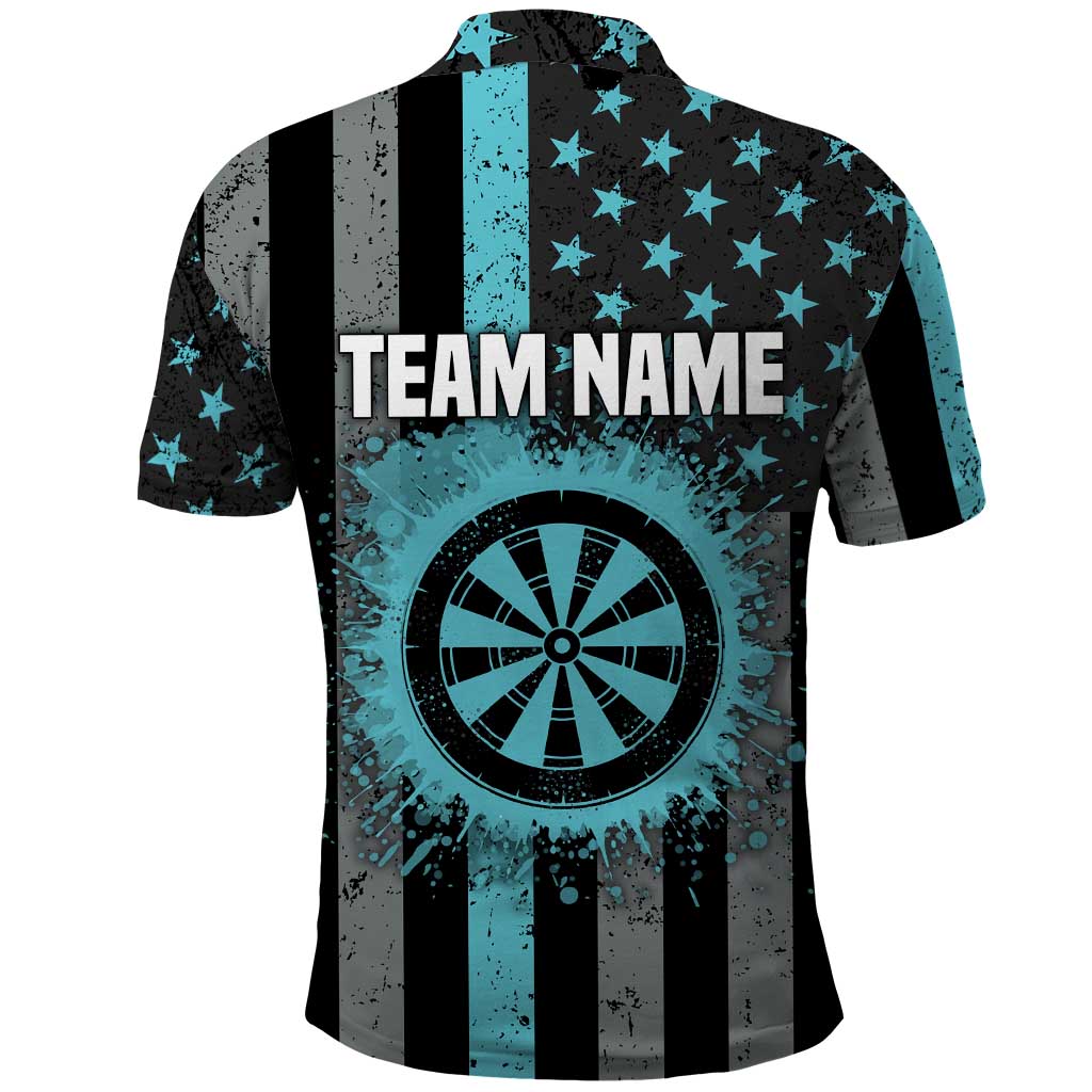 Custom Turquoise US Patriotic Darts Polo Shirt Blue American Flag Pattern - Grunge Paint Splatter - Wonder Print Shop