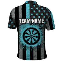 Custom Turquoise US Patriotic Darts Polo Shirt Blue American Flag Pattern - Grunge Paint Splatter - Wonder Print Shop