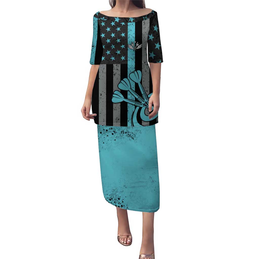 Custom Turquoise US Patriotic Darts Puletasi Blue American Flag Pattern - Grunge Paint Splatter - Wonder Print Shop