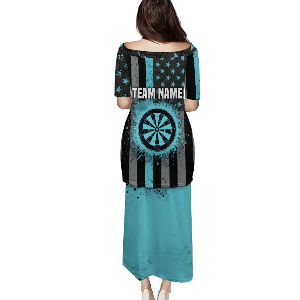 Custom Turquoise US Patriotic Darts Puletasi Blue American Flag Pattern - Grunge Paint Splatter - Wonder Print Shop