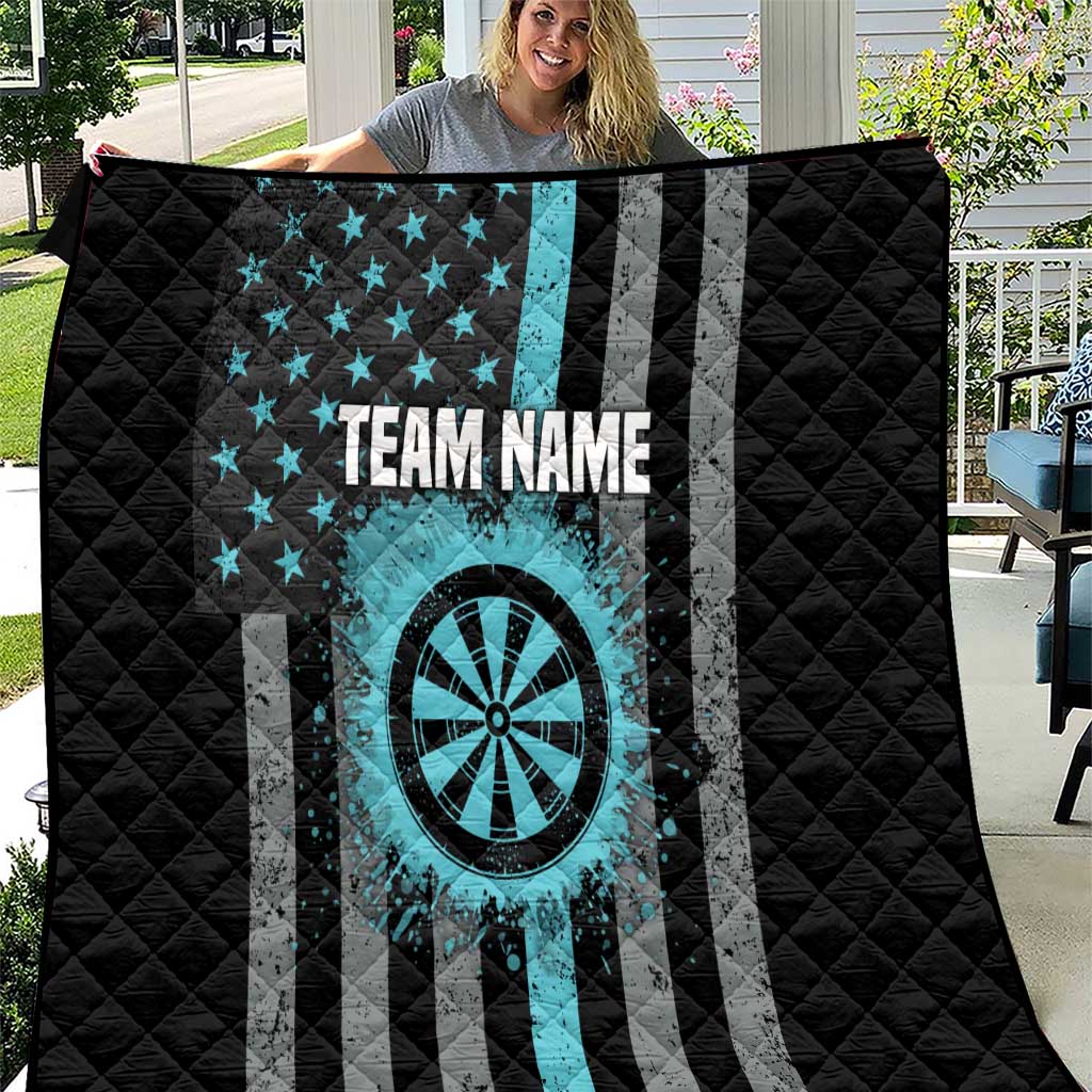Custom Turquoise US Patriotic Darts Quilt Blue American Flag Pattern - Grunge Paint Splatter - Wonder Print Shop