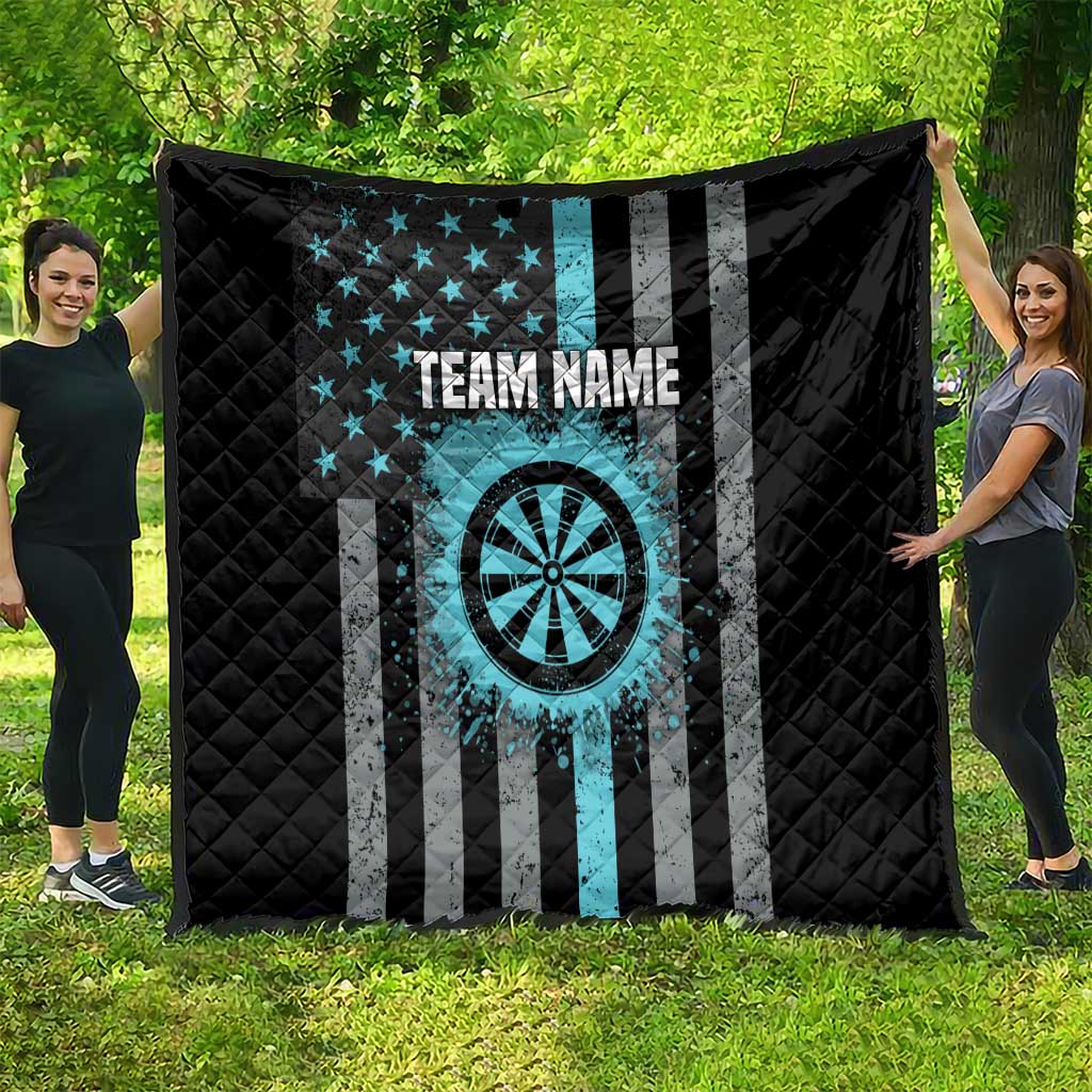 Custom Turquoise US Patriotic Darts Quilt Blue American Flag Pattern - Grunge Paint Splatter - Wonder Print Shop