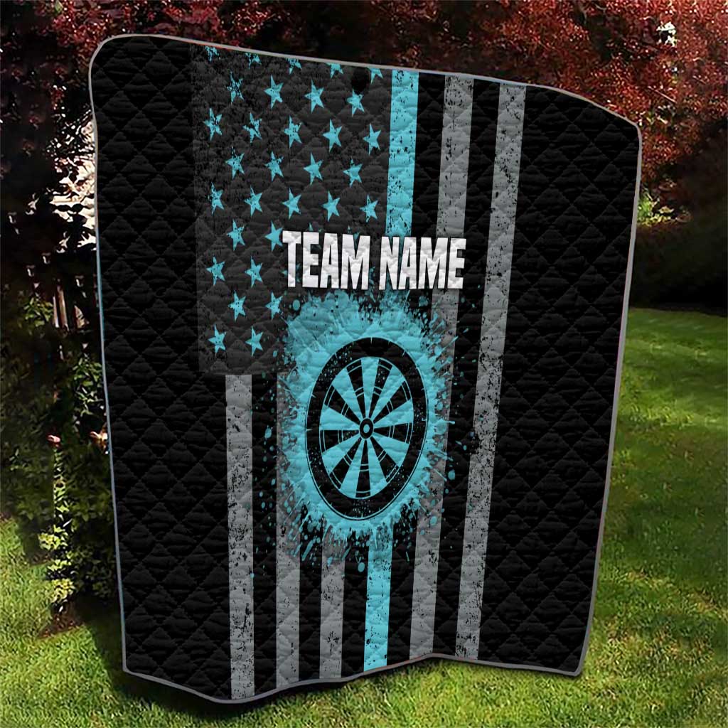 Custom Turquoise US Patriotic Darts Quilt Blue American Flag Pattern - Grunge Paint Splatter - Wonder Print Shop