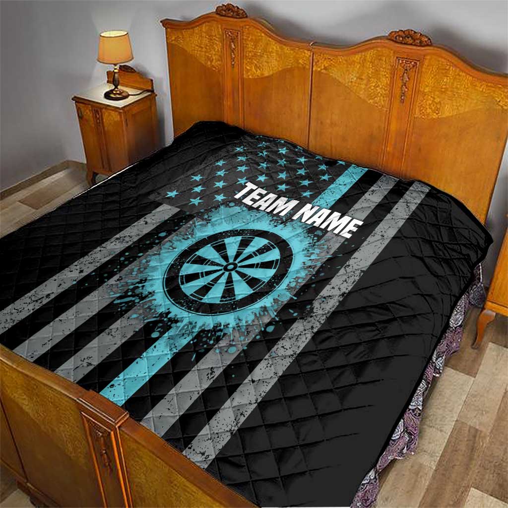 Custom Turquoise US Patriotic Darts Quilt Blue American Flag Pattern - Grunge Paint Splatter - Wonder Print Shop