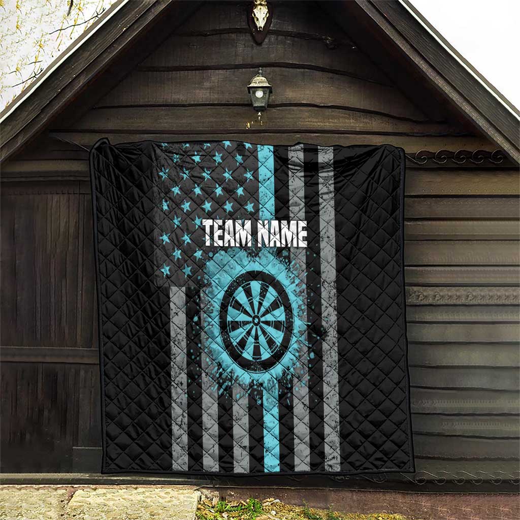 Custom Turquoise US Patriotic Darts Quilt Blue American Flag Pattern - Grunge Paint Splatter - Wonder Print Shop
