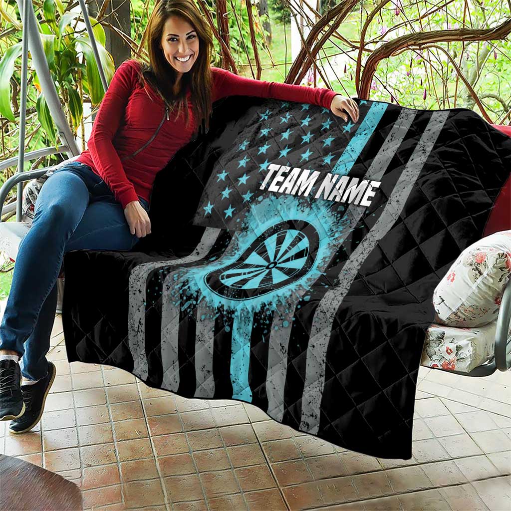 Custom Turquoise US Patriotic Darts Quilt Blue American Flag Pattern - Grunge Paint Splatter - Wonder Print Shop