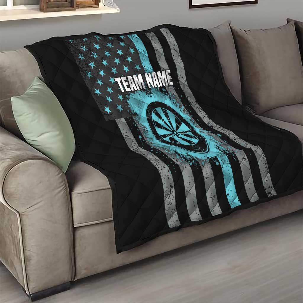 Custom Turquoise US Patriotic Darts Quilt Blue American Flag Pattern - Grunge Paint Splatter - Wonder Print Shop