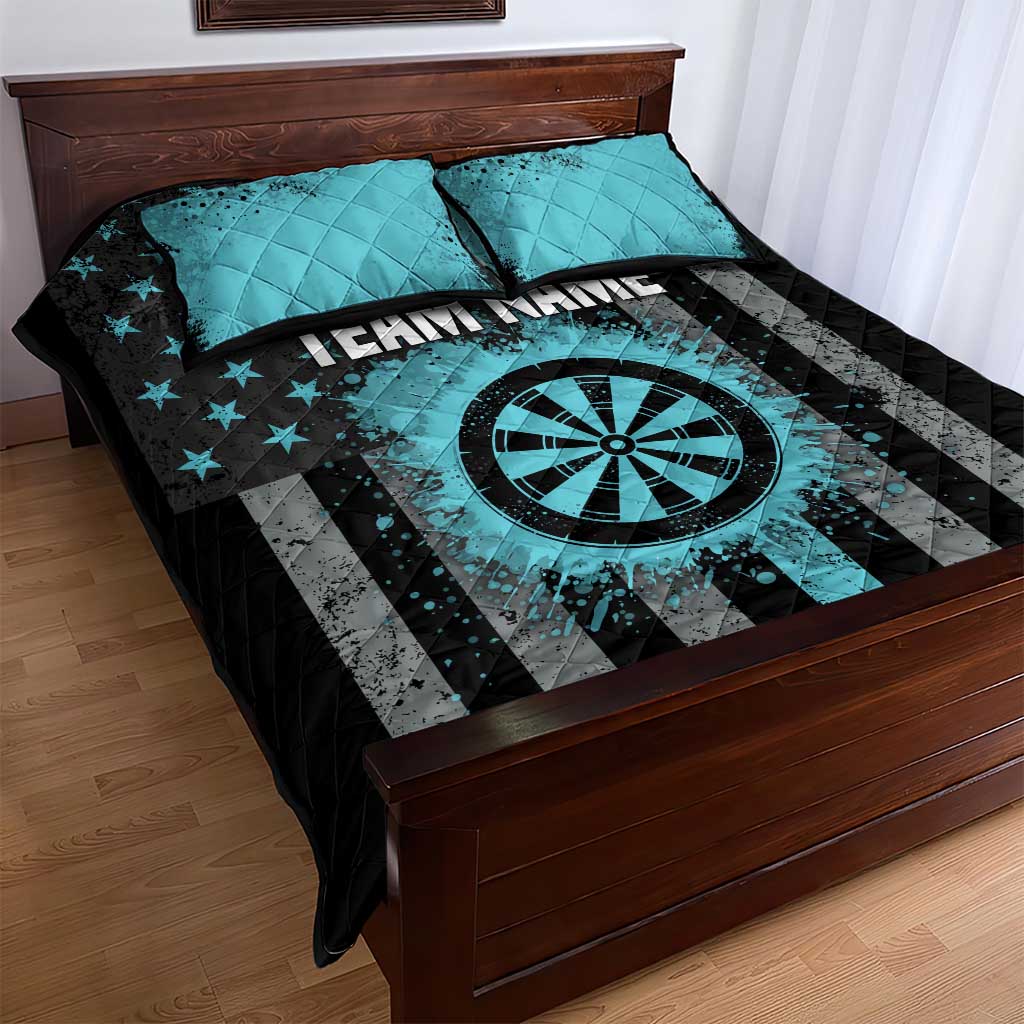 Custom Turquoise US Patriotic Darts Quilt Bed Set Blue American Flag Pattern - Grunge Paint Splatter - Wonder Print Shop