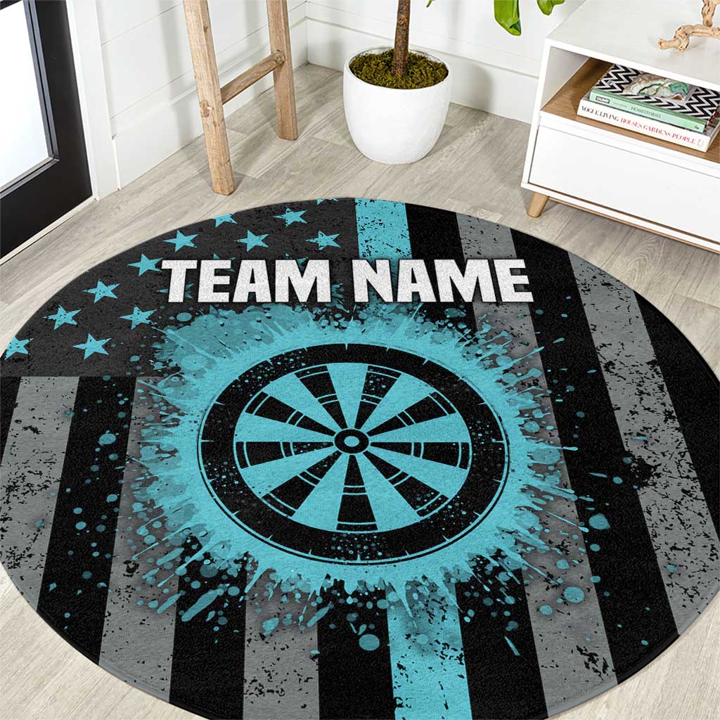 Custom Turquoise US Patriotic Darts Round Carpet Blue American Flag Pattern - Grunge Paint Splatter - Wonder Print Shop